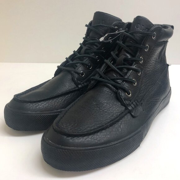 NWOT Polo Ralph Lauren Tavis Leather High-Top Sneaker Boot Triple Black 10.5 - Picture 1 of 12
